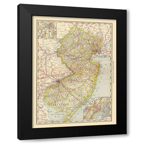 New Jersey - Rand McNally 1879 Black Modern Wood Framed Art Print with Double Matting by Rand McNally