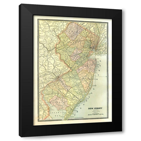 New Jersey - Cram 1886 Black Modern Wood Framed Art Print with Double Matting by Cram