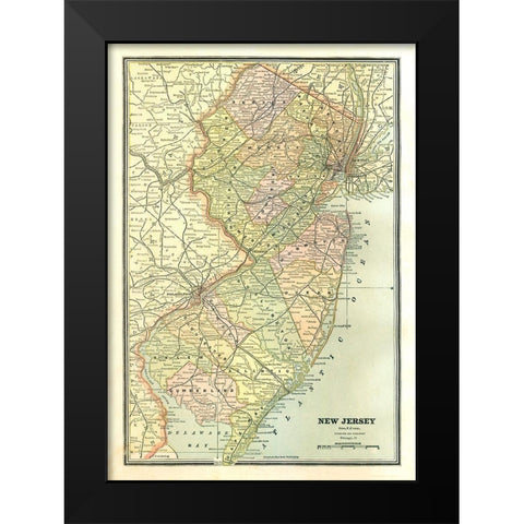 New Jersey - Cram 1886 Black Modern Wood Framed Art Print by Cram