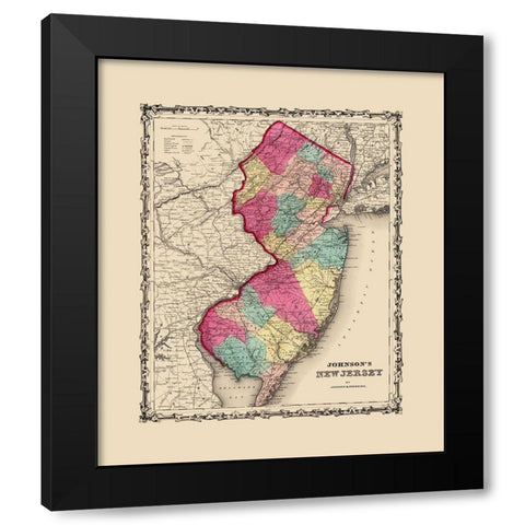 New Jersey - Johnson 1860 Black Modern Wood Framed Art Print with Double Matting by Johnson
