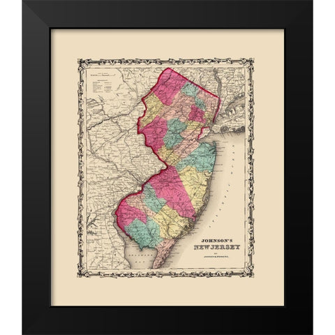 New Jersey - Johnson 1860 Black Modern Wood Framed Art Print by Johnson