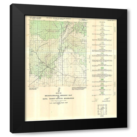 Datil Quad New Mexico Mines - Willard 1958 Black Modern Wood Framed Art Print with Double Matting by Willard