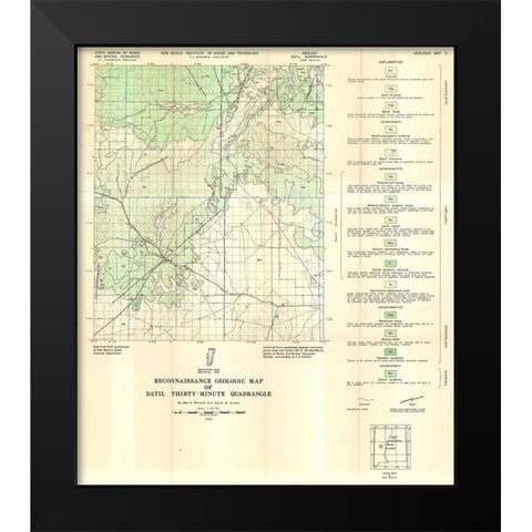 Datil Quad New Mexico Mines - Willard 1958 Black Modern Wood Framed Art Print by Willard