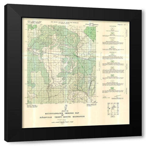Pinonville Quad New Mexico Mines - Willard 1957 Black Modern Wood Framed Art Print with Double Matting by Willard
