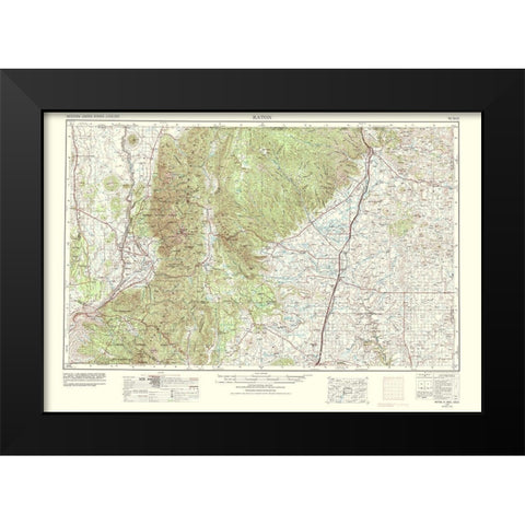 Raton Colorado New Mexico Sheet - USGS 1977 Black Modern Wood Framed Art Print by USGS