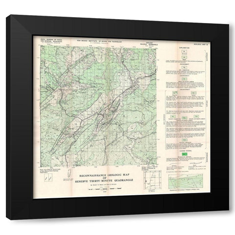 Reserve Quad New Mexico Mines - Willard 1956 Black Modern Wood Framed Art Print by Willard