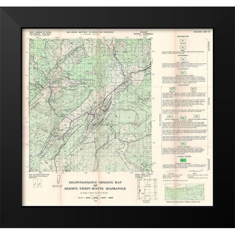 Reserve Quad New Mexico Mines - Willard 1956 Black Modern Wood Framed Art Print by Willard