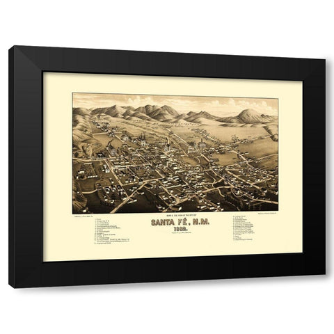 Santa Fe New Mexico - Stoner 1892 Black Modern Wood Framed Art Print with Double Matting by Stoner