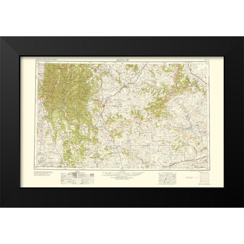 Santa Fe New Mexico Quad - USGS 1958 Black Modern Wood Framed Art Print by USGS