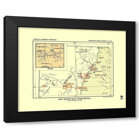 New Mexico - Texas - Detail - Hoen 1896 Black Modern Wood Framed Art Print by Hoen
