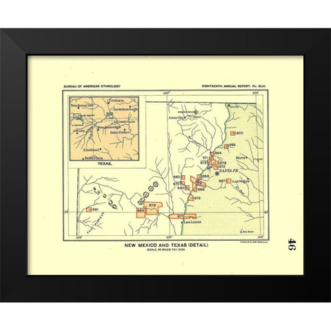 New Mexico - Texas - Detail - Hoen 1896 Black Modern Wood Framed Art Print by Hoen