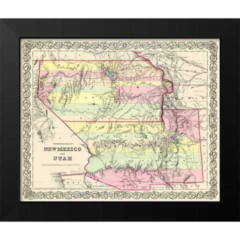 New Mexico, Utah Territories - Colton 1856 Black Modern Wood Framed Art Print by Colton