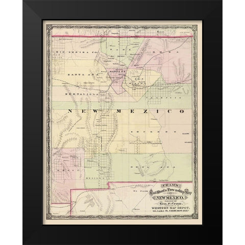 New Mexico Territory - Cram 1875 Black Modern Wood Framed Art Print by Cram