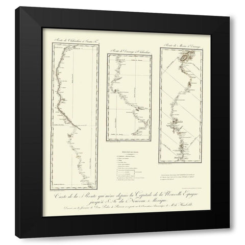 New Mexico Routes - von Humbolt 1807 Black Modern Wood Framed Art Print with Double Matting by von Humbolt