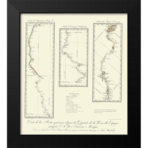 New Mexico Routes - von Humbolt 1807 Black Modern Wood Framed Art Print by von Humbolt