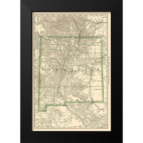 New Mexico - Rand McNally 1879 Black Modern Wood Framed Art Print by Rand McNally