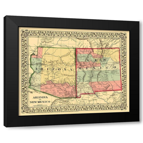 New Mexico, Arizona - Mitchell 1867 Black Modern Wood Framed Art Print with Double Matting by Mitchell