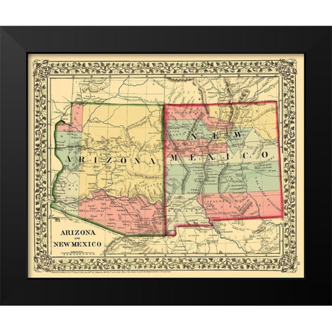 New Mexico, Arizona - Mitchell 1867 Black Modern Wood Framed Art Print by Mitchell