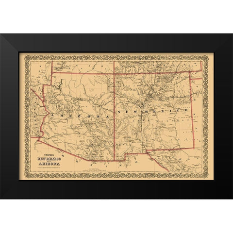 New Mexico, Arizona - Colton 1873 Black Modern Wood Framed Art Print by Colton