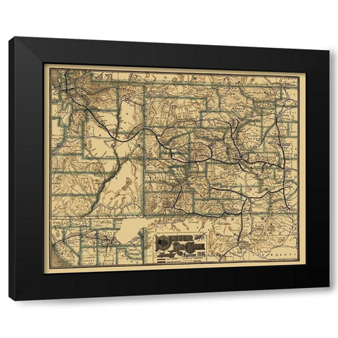 Denver and Rio Grande Railway 1886 Black Modern Wood Framed Art Print with Double Matting by Rand McNally