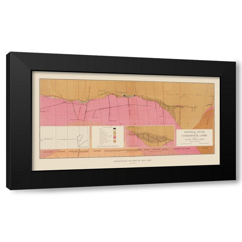 Comstock Lode Sutro Tunnel Geology Nevada Black Modern Wood Framed Art Print by Becker