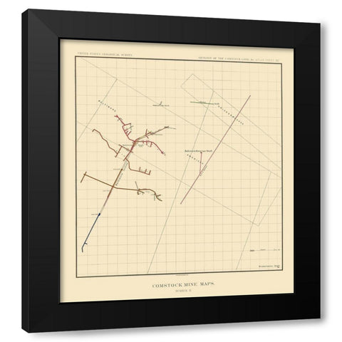 Comstock Mine Number Nine Nevada - Becker 1882 Black Modern Wood Framed Art Print with Double Matting by Becker