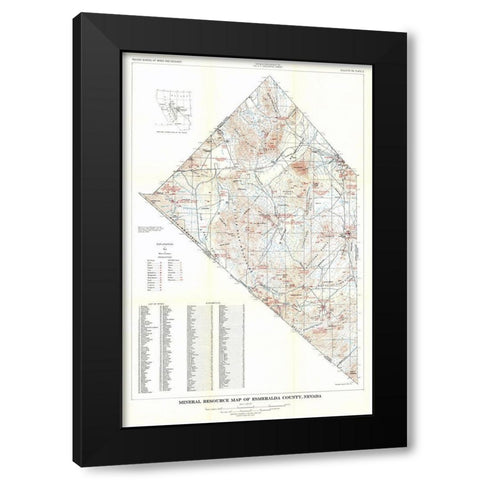Esmeralda County Minerals Nevada Mines - USGS 1960 Black Modern Wood Framed Art Print with Double Matting by USGS