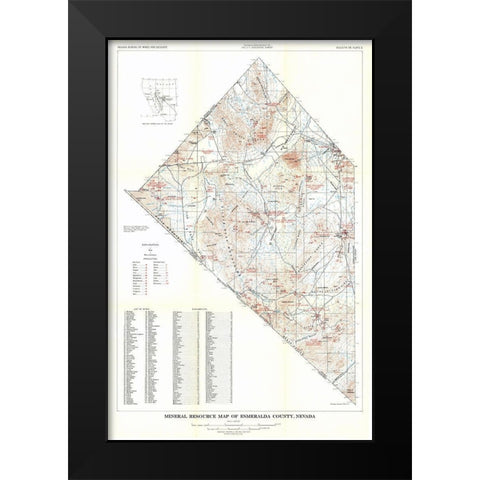 Esmeralda County Minerals Nevada Mines - USGS 1960 Black Modern Wood Framed Art Print by USGS