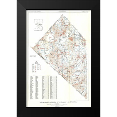 Esmeralda County Minerals Nevada Mines - USGS 1945 Black Modern Wood Framed Art Print by USGS