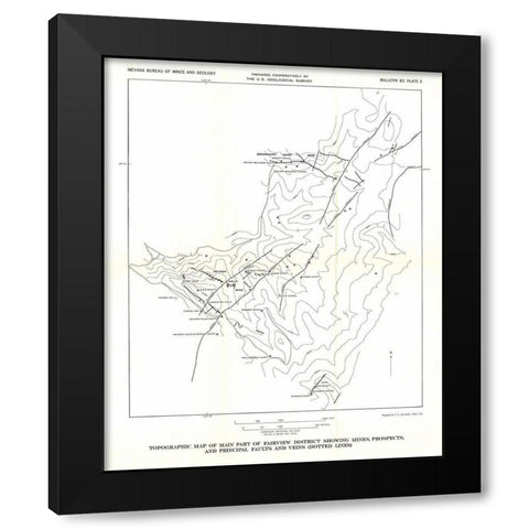 Fairview District Mines Prospect Veins NV Black Modern Wood Framed Art Print with Double Matting by USGS