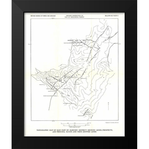Fairview District Mines Prospect Veins NV Black Modern Wood Framed Art Print by USGS