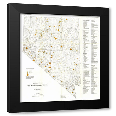 Gold Producing Districts Nevada Mines - Bonham Black Modern Wood Framed Art Print by Bonham