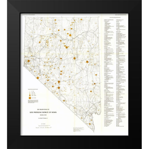 Gold Producing Districts Nevada Mines - Bonham Black Modern Wood Framed Art Print by Bonham