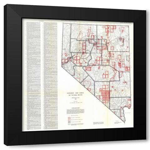 Geologic Index Nevada Mines - Lutsey 1955 Black Modern Wood Framed Art Print by Lutsey