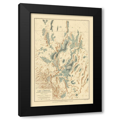 Lake Lahontan Nevada California - Bien 1892 Black Modern Wood Framed Art Print with Double Matting by Bien