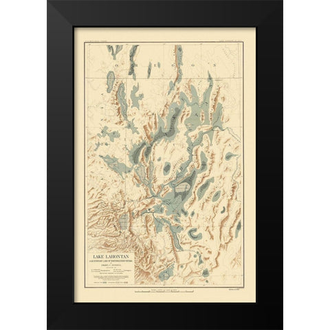 Lake Lahontan Nevada California - Bien 1892 Black Modern Wood Framed Art Print by Bien