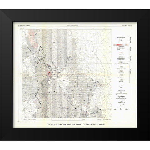 Highland District Lincoln County NV Mines Quad Black Modern Wood Framed Art Print by USGS