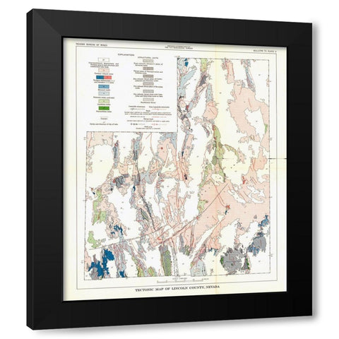 Lincoln County Tectonic Nevada Mines - USGS 1998 Black Modern Wood Framed Art Print with Double Matting by USGS