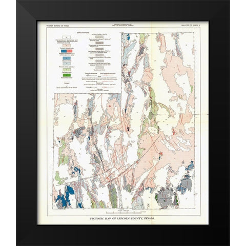 Lincoln County Tectonic Nevada Mines - USGS 1998 Black Modern Wood Framed Art Print by USGS