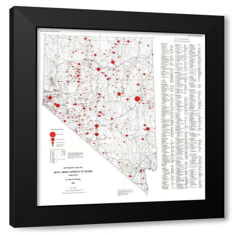 Metal Mining Districts Nevada Mines Black Modern Wood Framed Art Print with Double Matting by Schilling