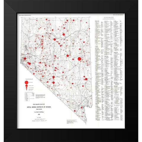 Metal Mining Districts Nevada Mines Black Modern Wood Framed Art Print by Schilling