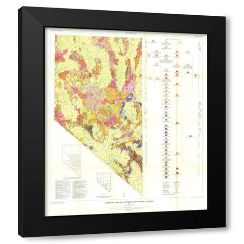 Southern Nye County Nevada Mines - Cornwall 1954 Black Modern Wood Framed Art Print with Double Matting by Cornwall