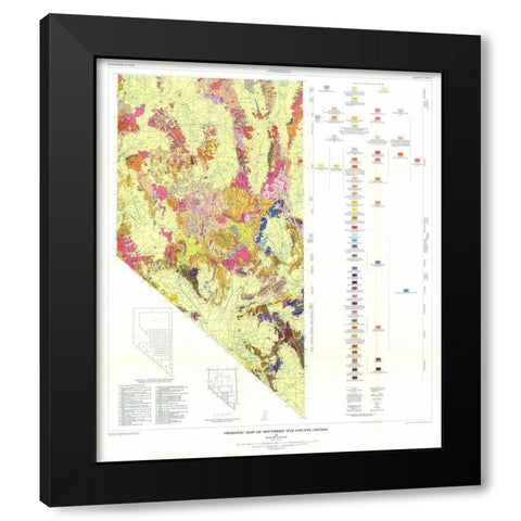 S Nye County  NV Mines - Cornwall  1967 Black Modern Wood Framed Art Print by Cornwall