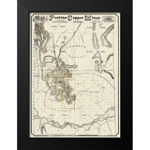 Peavine Copper Mines Nevada - Hatch 1867 Black Modern Wood Framed Art Print by Hatch