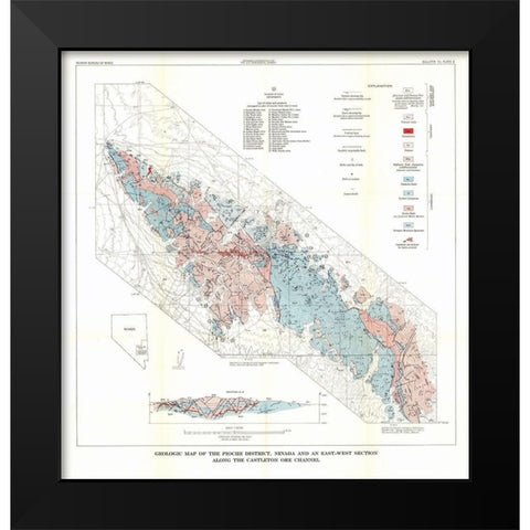 Pioche District Castleton Ore Channel NV Mines Black Modern Wood Framed Art Print by USGS