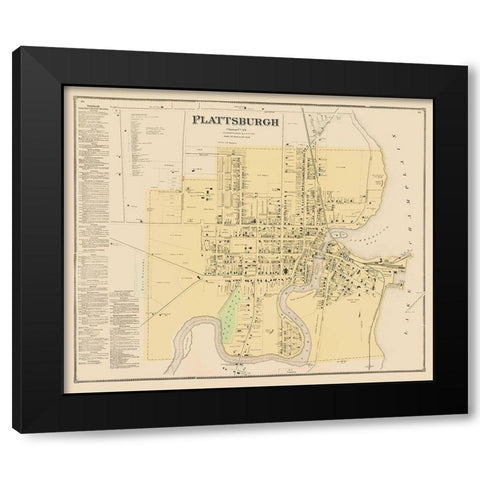 Plattsburgh New York - Beers 1869 Black Modern Wood Framed Art Print with Double Matting by Beers