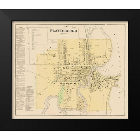 Plattsburgh New York - Beers 1869 Black Modern Wood Framed Art Print by Beers