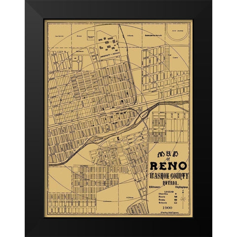 Reno Nevada Landowner - Stewart 1900 Black Modern Wood Framed Art Print by Stewart