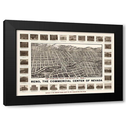 Reno Nevada - Brown 1907  Black Modern Wood Framed Art Print with Double Matting by Brown