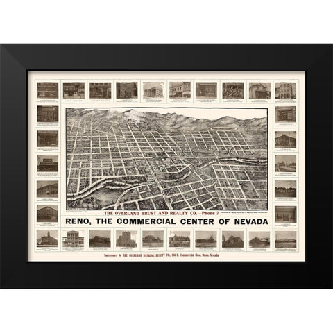 Reno Nevada - Brown 1907  Black Modern Wood Framed Art Print by Brown